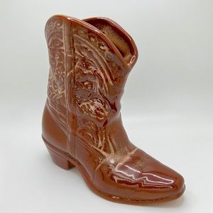 Vintage Cowboy Country Western Boot Shaped Ceramic Vase EUC